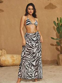Bikini Sets*Mew Mews Fashion Shay Zebra Printed Bikini Three Piece Set