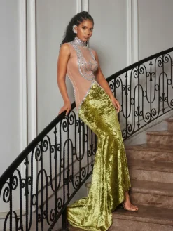 Dresses|Maxi Dresses*Jiu Bajia O/S Shelyn Rhinestone Velvet Mermaid Maxi Dress