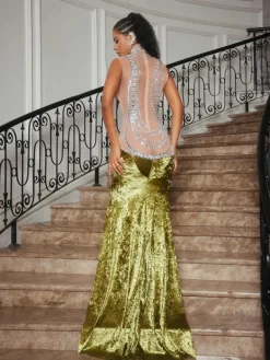 Dresses|Maxi Dresses*Jiu Bajia O/S Shelyn Rhinestone Velvet Mermaid Maxi Dress