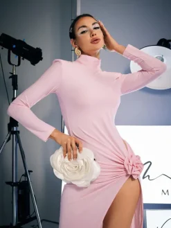 Dresses|Midi Dresses*Mew Mews Fashion Shiphrah Long Sleeve Flower Split Midi Dress