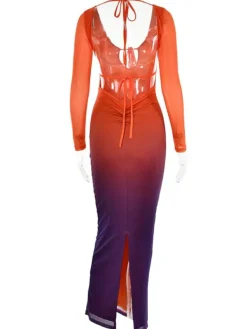 Dresses*Mew Mews Fashion Sian Lace Up Gradient Midi Dress In Red
