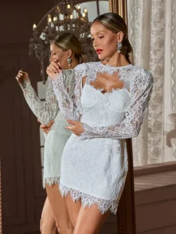 Dresses|Mini Dresses*Mew Mews Fashion Skoupá Lace Pearl Bow Mini Dress