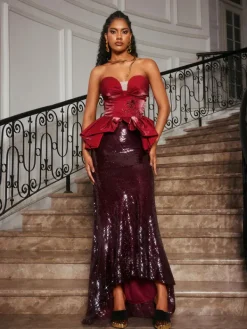 Dresses|Maxi Dresses*Mew Mews Fashion Soni Strapless Floral Sequin Maxi Dress