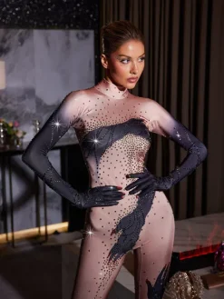 Jumpsuits & Romper|Embellishment*Nuo Fansi Soren Long Sleeve Hands Printed Gloves Jumpsuit