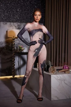 Jumpsuits & Romper|Embellishment*Nuo Fansi Soren Long Sleeve Hands Printed Gloves Jumpsuit