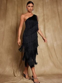 Dresses|Midi Dresses*Mew Mews Fashion Stiorra One Shoulder Fringe Midi Dress