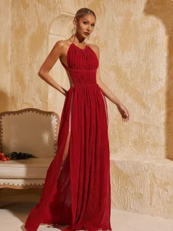 Dresses|Maxi Dresses*Mew Mews Fashion Tahlia Backless Glitter Ruched Maxi Dress