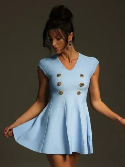 Dresses|Mini Dresses*Mew Mews Fashion Tameron V Neck Button Knitted Mini Dress In Blue