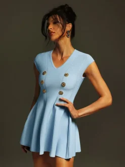 Dresses|Mini Dresses*Mew Mews Fashion Tameron V Neck Button Knitted Mini Dress In Blue