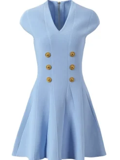 Dresses|Mini Dresses*Mew Mews Fashion Tameron V Neck Button Knitted Mini Dress In Blue