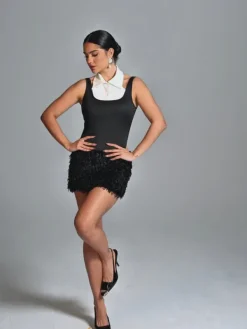 Dresses|Mini Dresses*Mew Mews Fashion Tatami Sleeveless Fur Trimmed Mini Dress