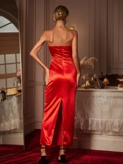 Dresses|Maxi Dresses*Mew Mews Fashion Taton Strapless Heart Satin Maxi Dress