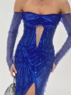 Embellishment|Dresses*Lu Yili Tavorian Off Shoulder Sequin Split Maxi Dress