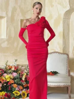Dresses|Midi Dresses*Mew Mews Fashion Taylin One Shoulder Flower Ruched Midi Dress