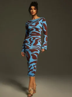 Dresses|Midi Dresses*Mew Mews Fashion Taysia Long Sleeve Leopard Knitted Midi Dress
