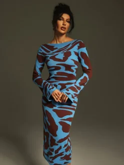 Dresses|Midi Dresses*Mew Mews Fashion Taysia Long Sleeve Leopard Knitted Midi Dress