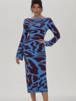 Dresses|Midi Dresses*Mew Mews Fashion Taysia Long Sleeve Leopard Knitted Midi Dress