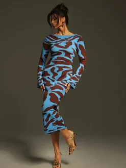 Dresses|Midi Dresses*Mew Mews Fashion Taysia Long Sleeve Leopard Knitted Midi Dress