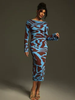 Dresses|Midi Dresses*Mew Mews Fashion Taysia Long Sleeve Leopard Knitted Midi Dress