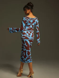 Dresses|Midi Dresses*Mew Mews Fashion Taysia Long Sleeve Leopard Knitted Midi Dress
