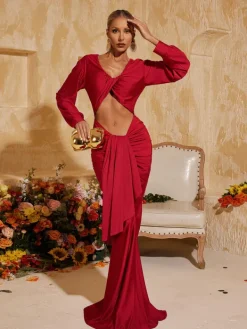Dresses|Maxi Dresses*Mew Mews Fashion Terrell Long Sleeve Twisted Cutout Maxi Dress
