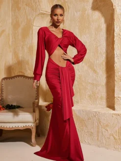 Dresses|Maxi Dresses*Mew Mews Fashion Terrell Long Sleeve Twisted Cutout Maxi Dress