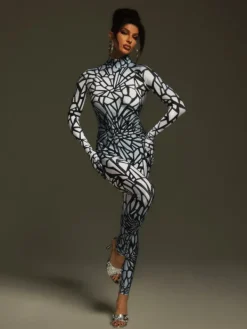 Jumpsuits & Romper|Embellishment*Embellishment Tevaughn Long Sleeve Animal Printed Jumpsuit