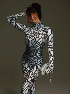 Jumpsuits & Romper|Embellishment*Embellishment Tevaughn Long Sleeve Animal Printed Jumpsuit