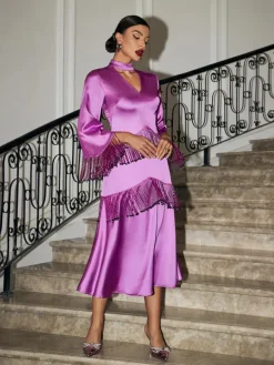 Dresses*Mew Mews Fashion Thandie Glitter Fringe Satin Dress