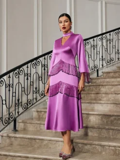 Dresses*Mew Mews Fashion Thandie Glitter Fringe Satin Dress