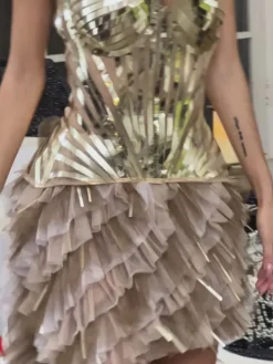 Embellishment|Dresses*Embellishment Tiemo Acrylic Tulle Trimmed Maxi Dress In Gold