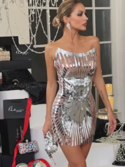 Embellishment|Dresses*Nuo Fansi Tiemo Strapless Acrylic Mesh Mini Dress