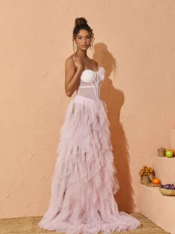Dresses*Mew Mews Fashion Titania One Shoulder Tulle Maxi Dress In Blush