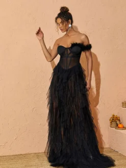 Dresses|Maxi Dresses*Mew Mews Fashion Titania One Shoulder Tulle Maxi Dress In Black