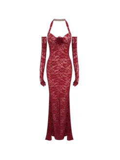 Dresses|Maxi Dresses*Mew Mews Fashion Toby Halterneck Floral Lace Maxi Dress With Gloves