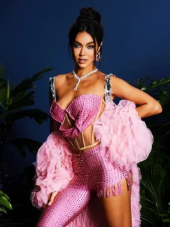 Sets & Co-ords*Jiu Bajia O/S Tolliver Crystal Pants Set In Pink