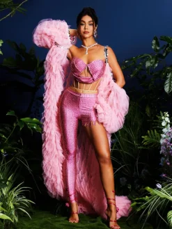 Sets & Co-ords*Jiu Bajia O/S Tolliver Crystal Pants Set In Pink