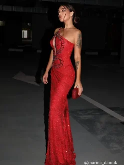 Embellishment|Dresses*Lu Yili Tonantzin One Shoulder Sequin Split Maxi Dress