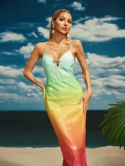 Dresses|Midi Dresses*Mew Mews Fashion Tova Starfish Sequin Midi Dress In Rainbow