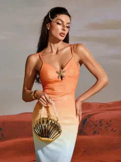 Dresses|Midi Dresses*Mew Mews Fashion Tova Starfish Sequin Midi Dress In Orange