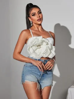 Tops*Mew Mews Fashion Trevion Spaghetti Flower Rhinestone Top