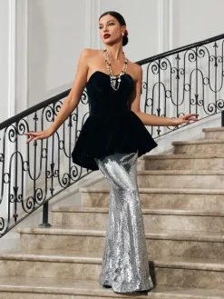 Dresses*Mew Mews Fashion Trudy Strapless Velvet Mermaid Maxi Dress