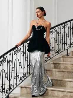 Dresses*Mew Mews Fashion Trudy Strapless Velvet Mermaid Maxi Dress