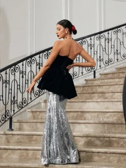 Dresses*Mew Mews Fashion Trudy Strapless Velvet Mermaid Maxi Dress
