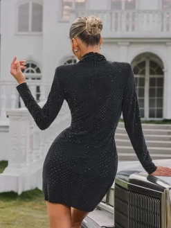 Dresses|Mini Dresses*Mew Mews Fashion Tyxara V Neck Rhinestone Mini Dress