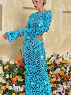 Dresses|Maxi Dresses*Mew Mews Fashion Tyxaris Cutout Sequin Knitted Maxi Dress