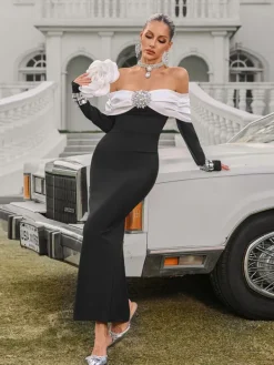 Dresses|Maxi Dresses*Bandage Uvandra Off Shoulder Crystal Maxi Dress