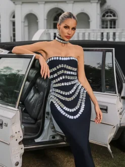 Dresses|Maxi Dresses*Bandage Vaelith Strapless Crystal Maxi Dress With Choker