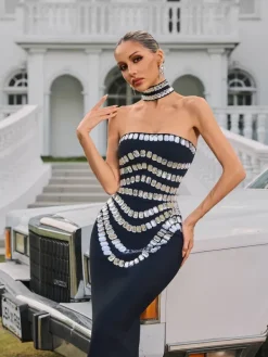 Dresses|Maxi Dresses*Bandage Vaelith Strapless Crystal Maxi Dress With Choker