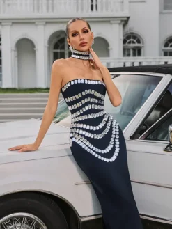 Dresses|Maxi Dresses*Bandage Vaelith Strapless Crystal Maxi Dress With Choker